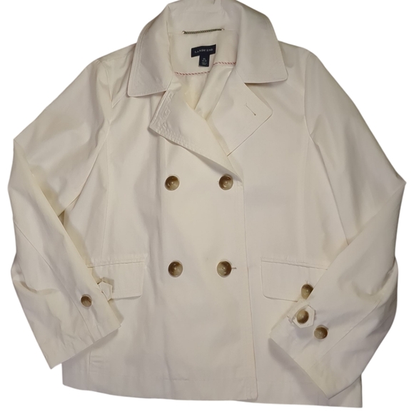 Land End Cropped Trench Rain Jacket Ivory Double Breasted SZ XL - Picture 7 of 8